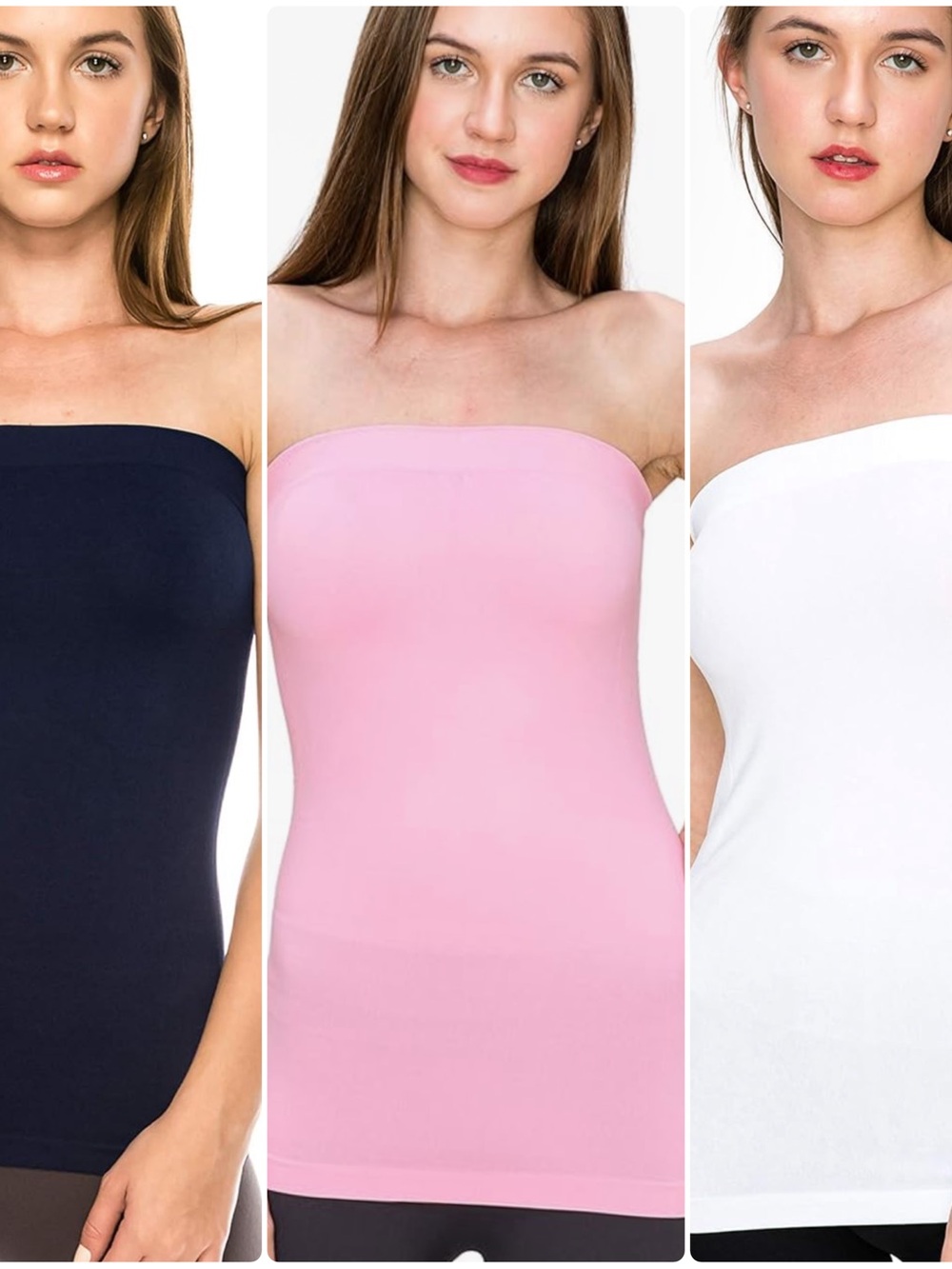 🇺🇸 Set of 3! NWOT! Strapless Seamless Tube Top - Black, Pink, White
